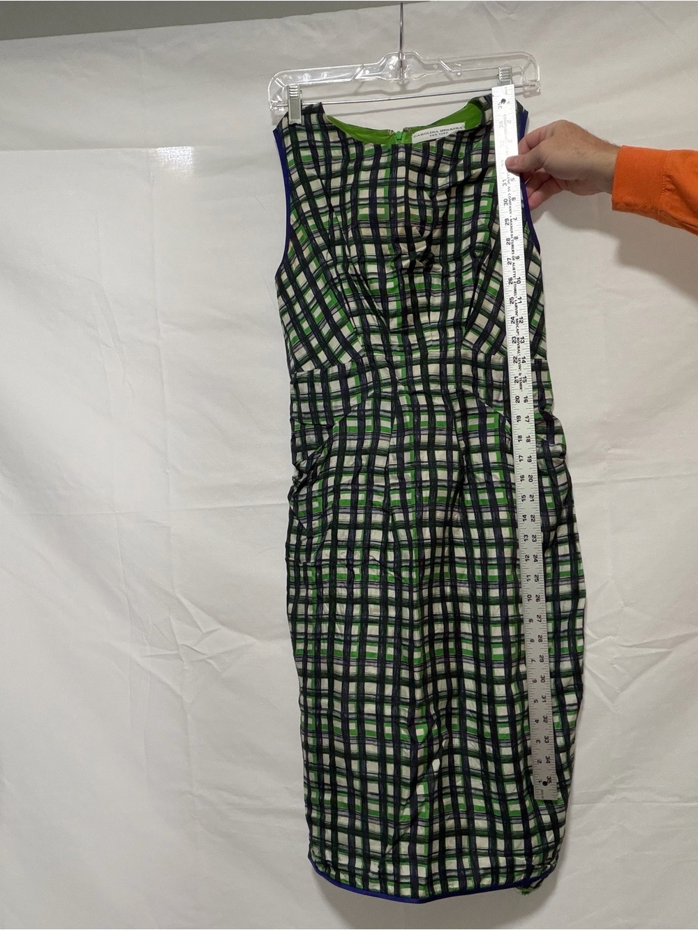 Carolina Herrera Green, Navy and White Plaid Sleeveless Dress - Picture 4 of 6